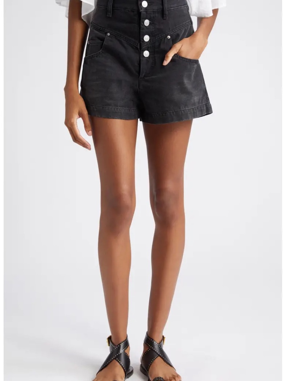 Isabel Marant Jovany High Waist Button Fly Denim Shorts